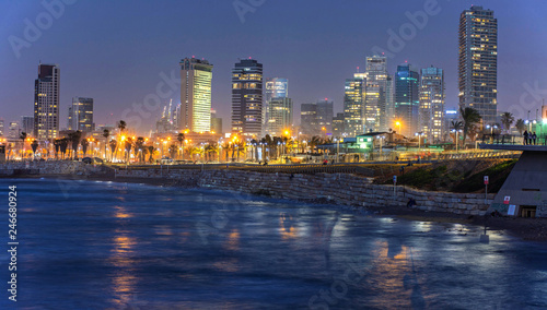 Night tel Aviv city beach background