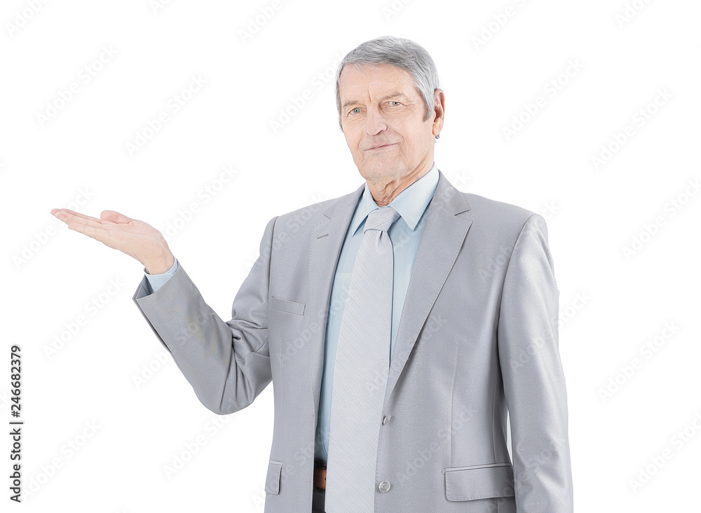 Mature businessman pointing copy space.isolated on white Mature businessman pointing copy space.isolated on white