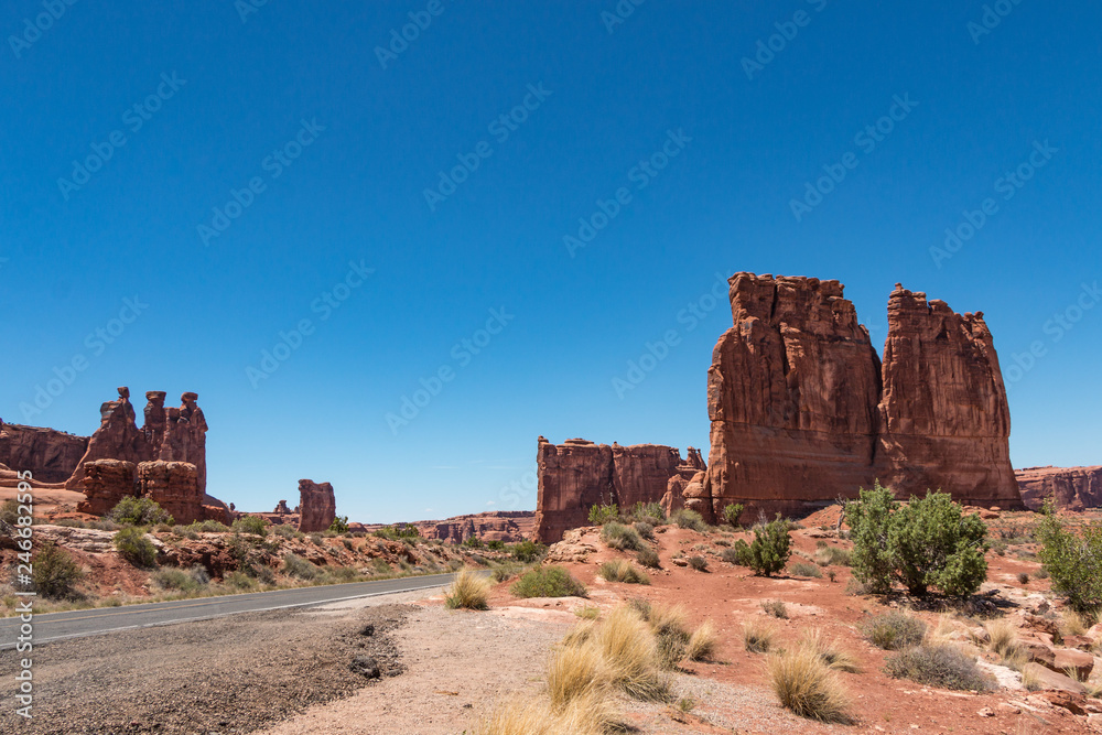 Distant Road to Courthouse Towers in Arches National Park