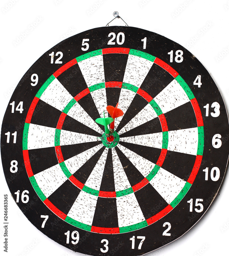 side view.Arrow dart hitting the center of the target dart Board side view.Arrow dart hitting the center of the target dart Board