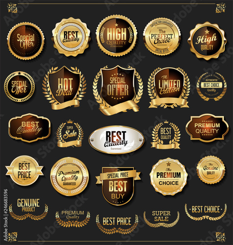 Retro vintage black and gold badges and labels collection 