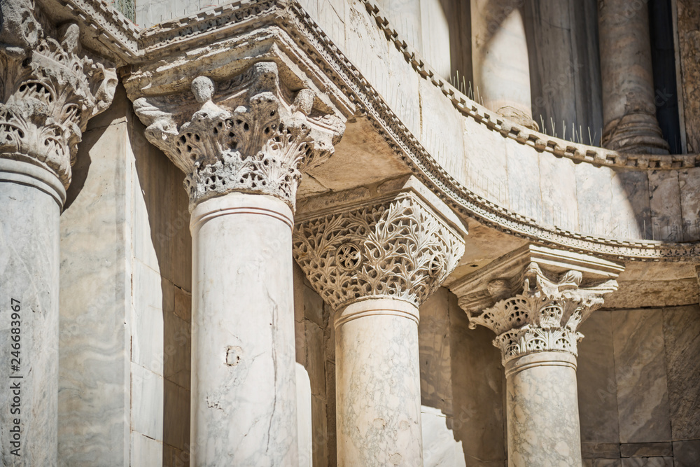 Close-up view of marble columns