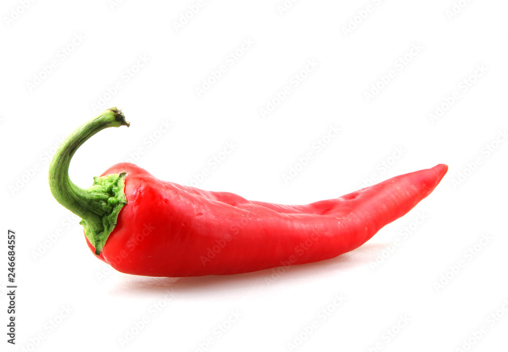 Close-Up Of Red Chili Pepper Against White Background Close-Up Of Red Chili Pepper Against White Background
