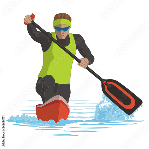 canoeing male canoeist paddling water isolated on white background