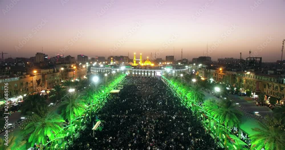 Shiite pilgrims in Karbala between mosques
drone flay cam