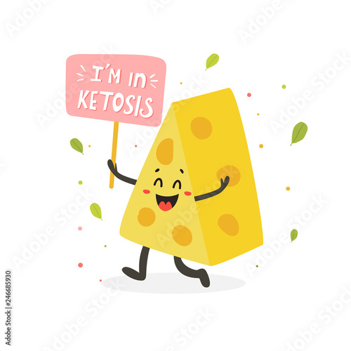 Funny cute cheese character, keto diet lover