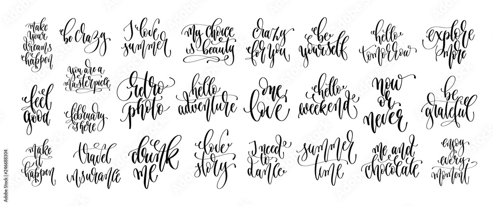 Plakat set of 25 hand lettering inscription text motivation and inspiration positive quotes