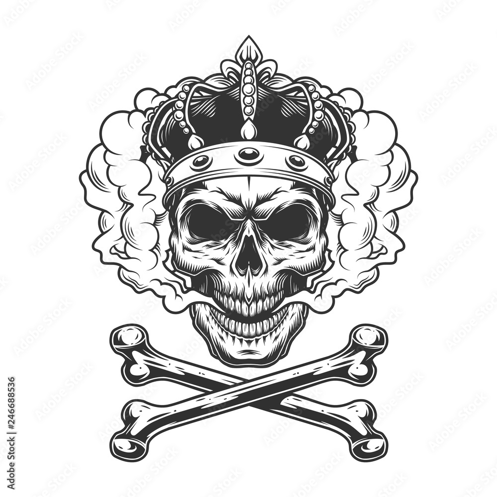 Vintage monochrome king skull wearing crown Stock Vector Adobe Stock