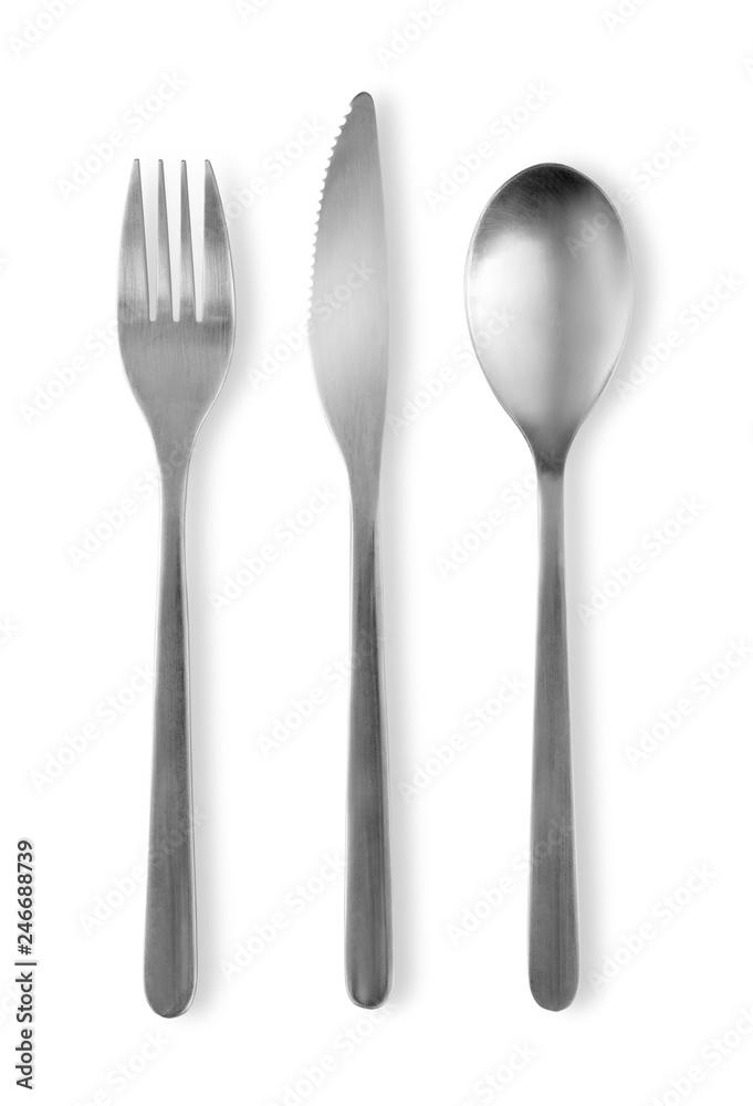 Set of fork, knife and spoons isolated Set of fork, knife and spoons isolated