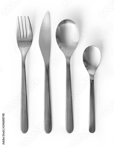 Set of fork, knife and spoons isolated on white