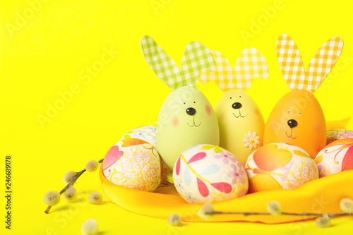  easter egg  and easter bunny on background 