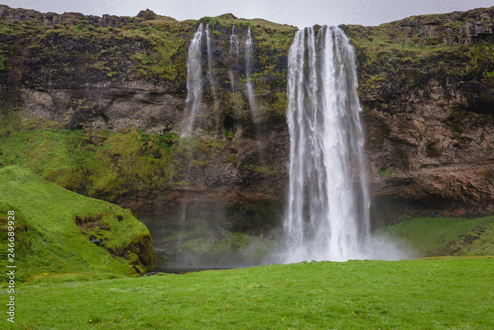 View on the famous Seljalandsfoss waterfall in south part of Iceland
