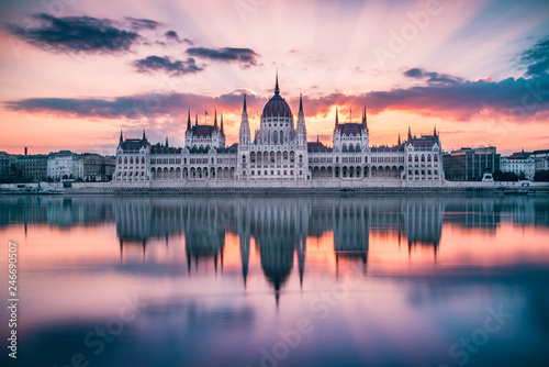 Breathtaking sunrise at the Hungarian Parliament