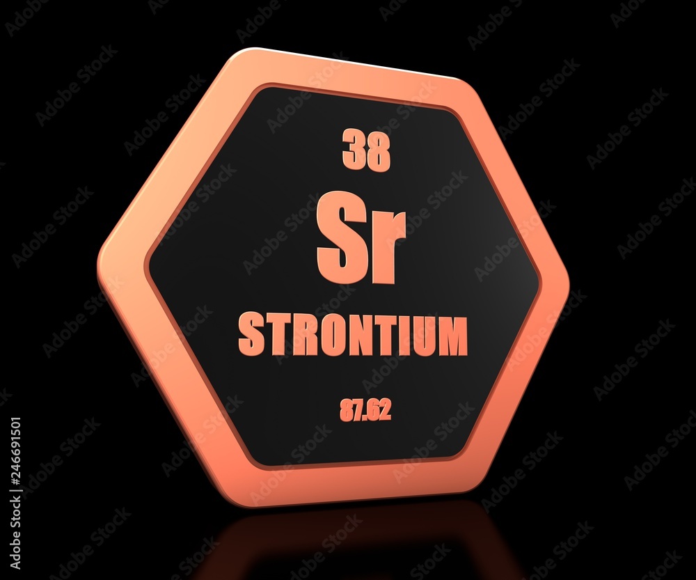 Strontium chemical element periodic table symbol 3d render