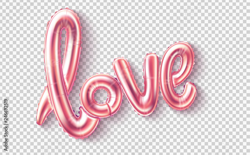 Vector love realistic rubber balloon on pink