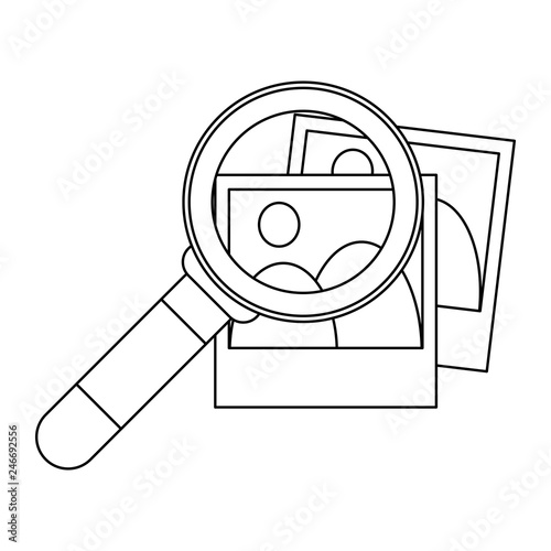 Magnifying glass looking pictures symbol black and white