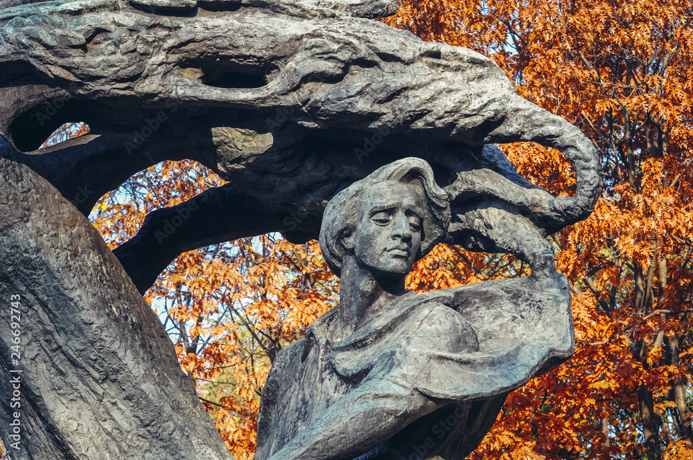 Polish composer and virtuoso pianist Frederic Chopin monument in Royal Baths Park in Warsaw, capital of Poland Polish composer and virtuoso pianist Frederic Chopin monument in Royal Baths Park in Warsaw, capital of Poland