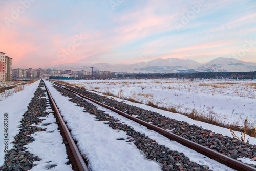 View of palandoken mountains near Erzurum with railroad photo