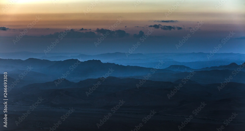 Makhtesh Ramon fog early morning  view background