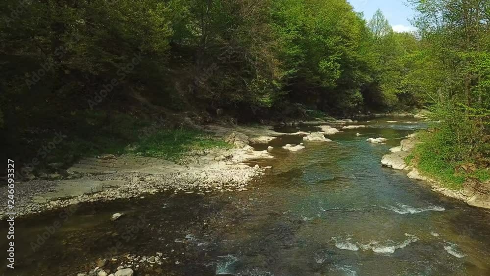 The current river among the Carpathian mountains The current river among the Carpathian mountains