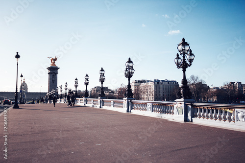 The Alexander III Bridge across Seine river in Paris, France, at day time