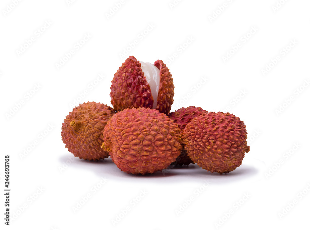 Lychee fruits on white background Lychee fruits on white background