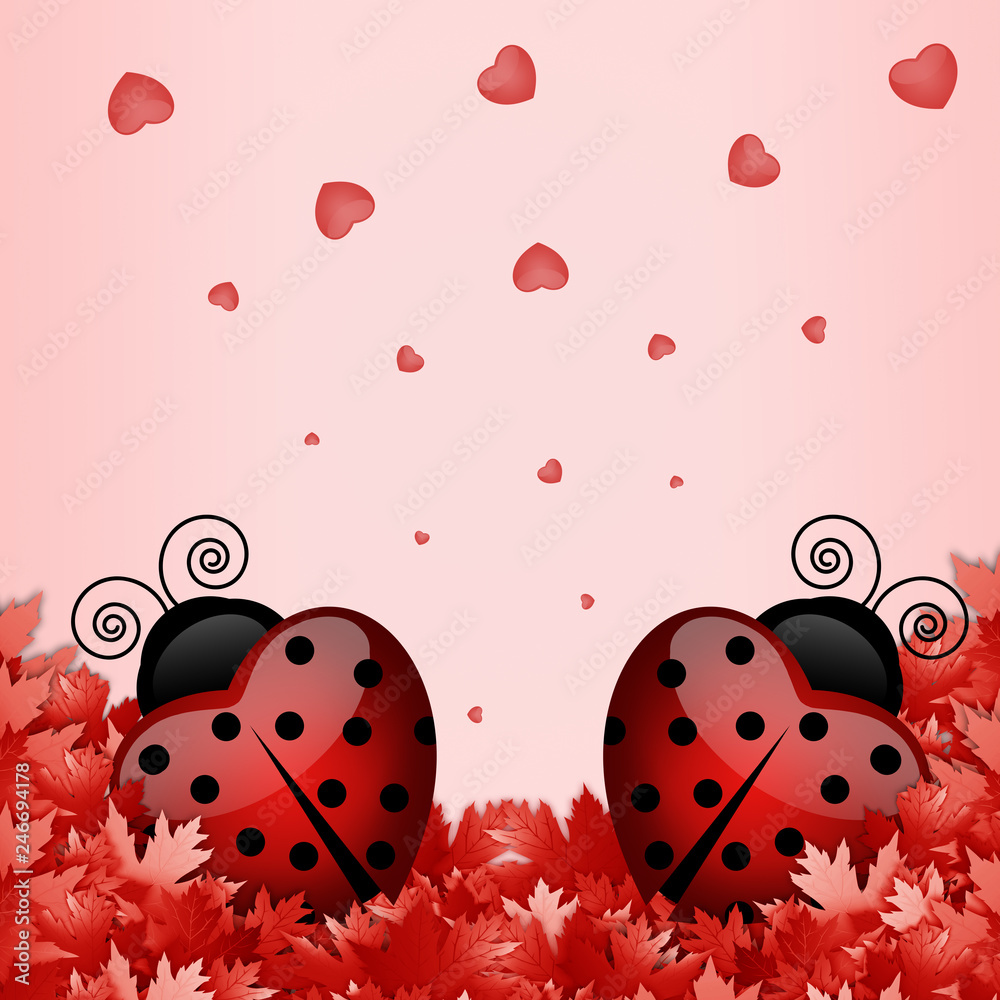 Fototapeta premium ilustracja dwóch biedronek w kształcie serca