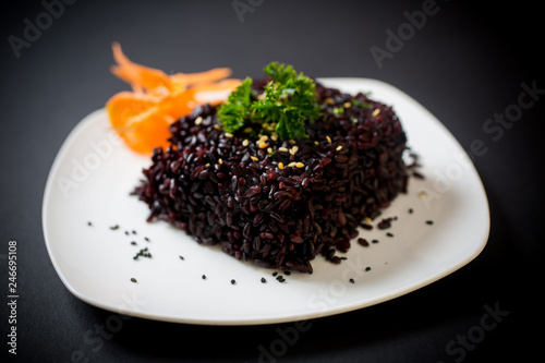 Cooked Thai black jasmine rice