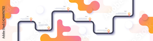 Road map and journey route infographics template. Winding road timeline illustration. Flat vector illustration. Eps 10