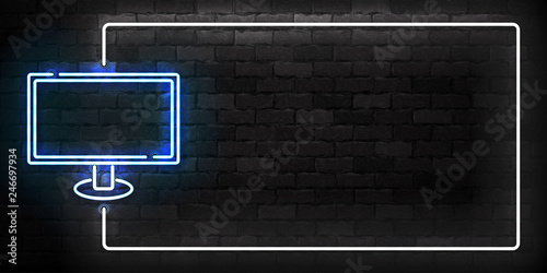 Vector realistic isolated neon sign of Computer frame logo for template decoration on the wall background. Concept of Cyber Monday and electronics store.