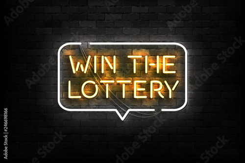 Vector realistic isolated neon sign of Win The Lottery logo for template decoration and layout covering on the wall background.
