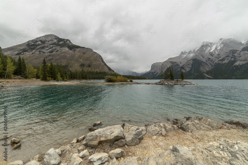 Lake Minnewanka with Mount Girouard and Mount Ashley behind in Banff National Park, Alberta, Canada Lake Minnewanka with Mount Girouard and Mount Ashley behind in Banff National Park, Alberta, Canada