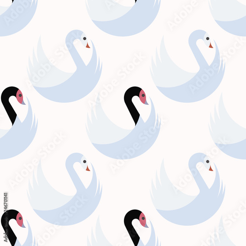 Seamless pattern with white and blackneck swans photo