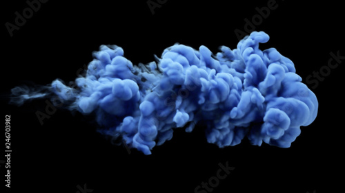 Ink in water on black isolated background 3d illustration