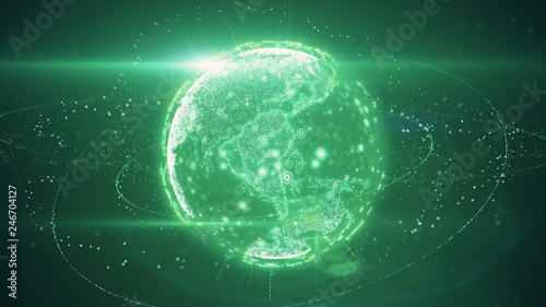 3d illustration of Digital planet earth data abstract of a technological data network transmitting communication, complexity and data flow of the modern digital era