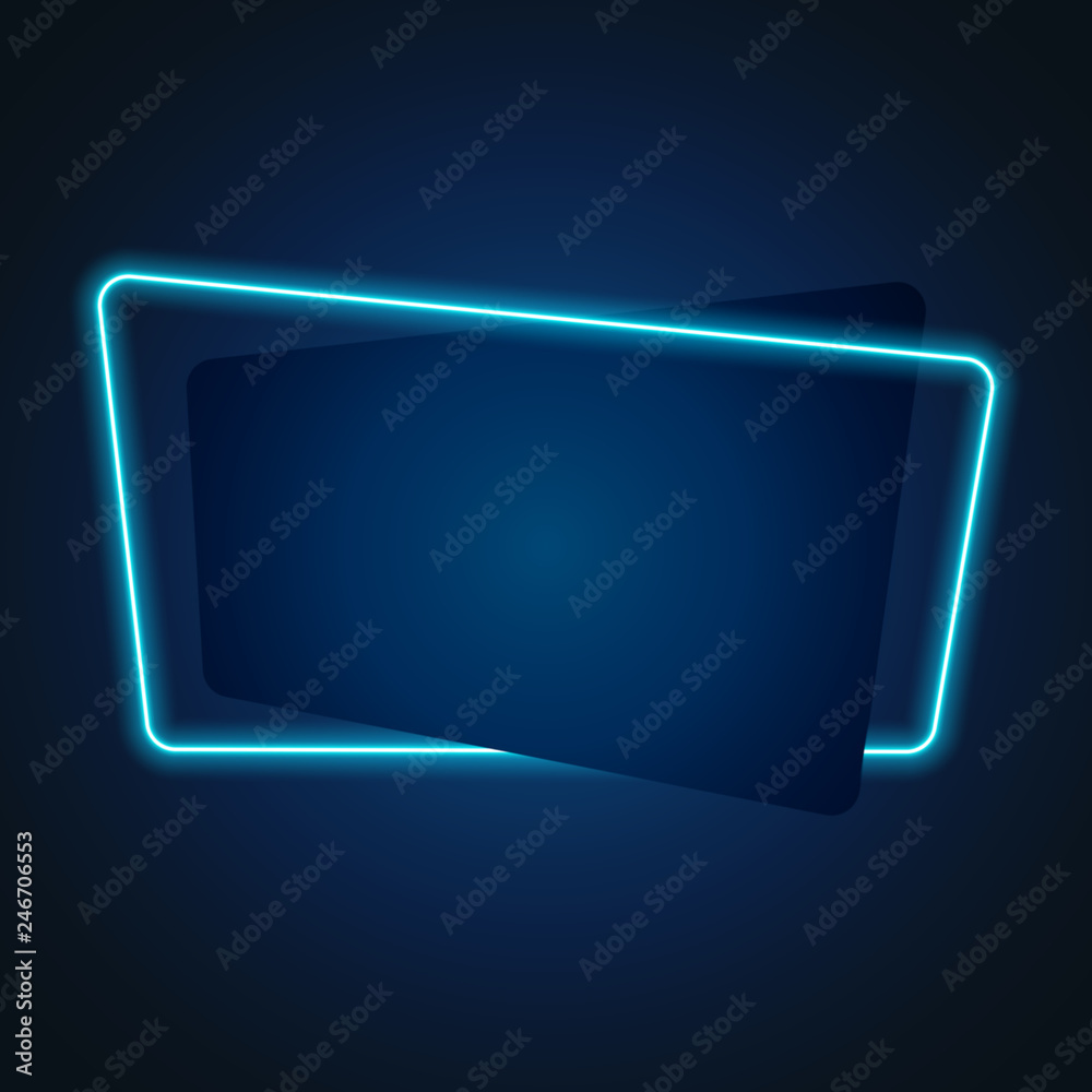 Neon asymmetric rectangle frame on dark blue background, vector illustration. Neon asymmetric rectangle frame on dark blue background, vector illustration.