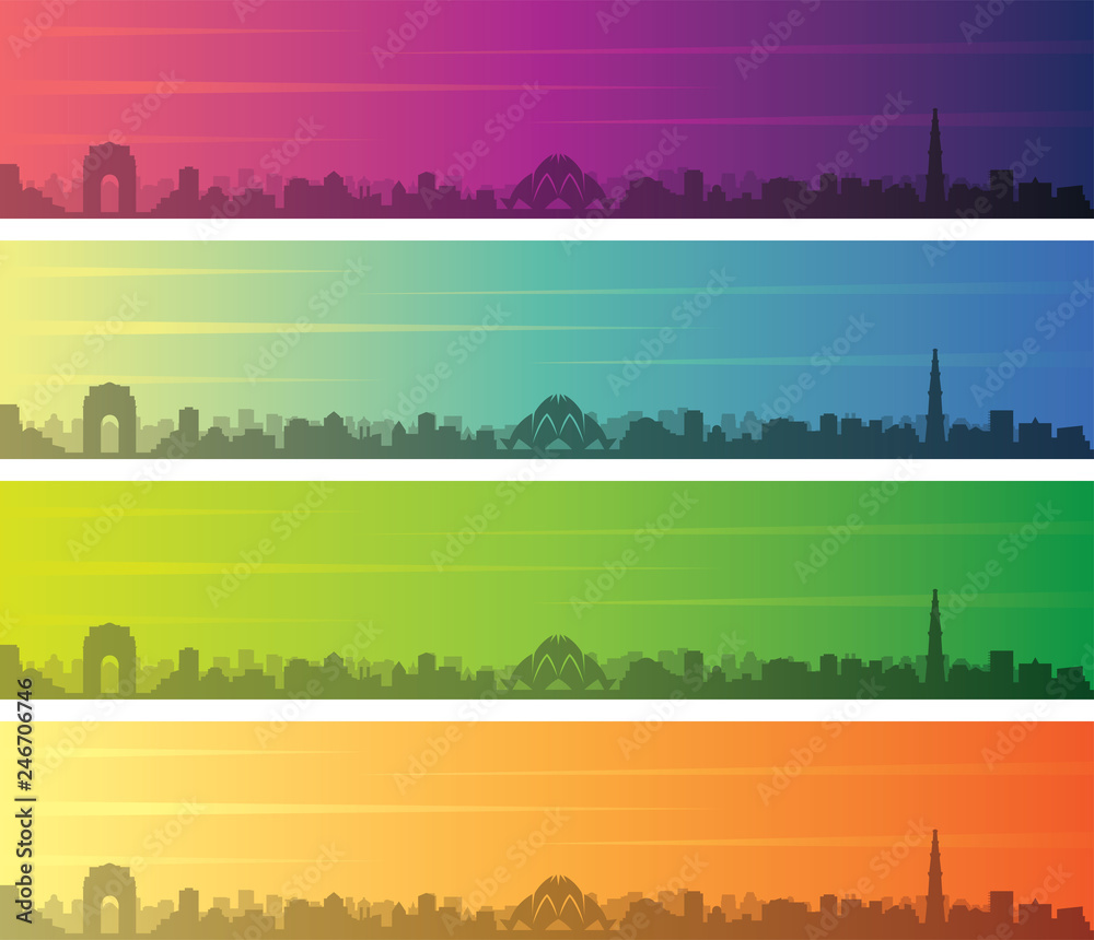 New Delhi Multiple Color Gradient Skyline Banner