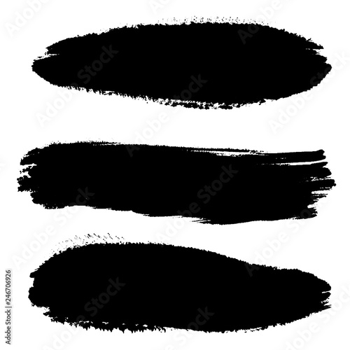 Vector set of hand drawn brush strokes  stains for backdrops. Monochrome design elements set. Black color artistic hand drawn backgrounds various shape.
