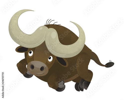 cartoon scene with happy buffalo on white background - illustration for children