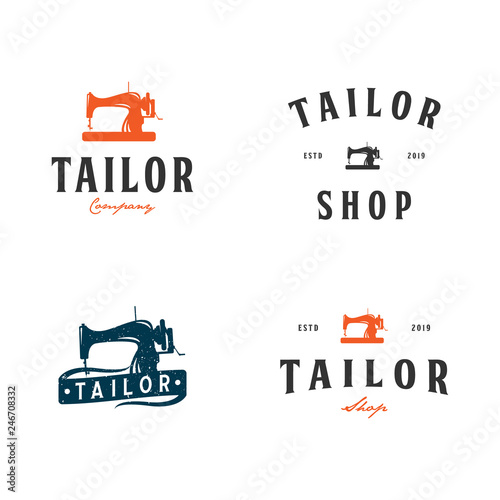 Set collection of tailor shop logo inspiration, sewing machine design template