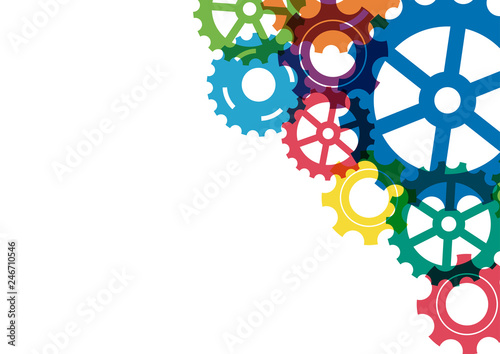 Abstract creative colorful gear wheel mechanism background. Machine cog technology. Teamwork concept. Vector illustration