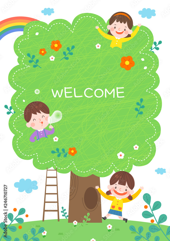 llustration of cartoon kindergarten. Cute frame with kids, child and frame llustration of cartoon kindergarten. Cute frame with kids, child and frame