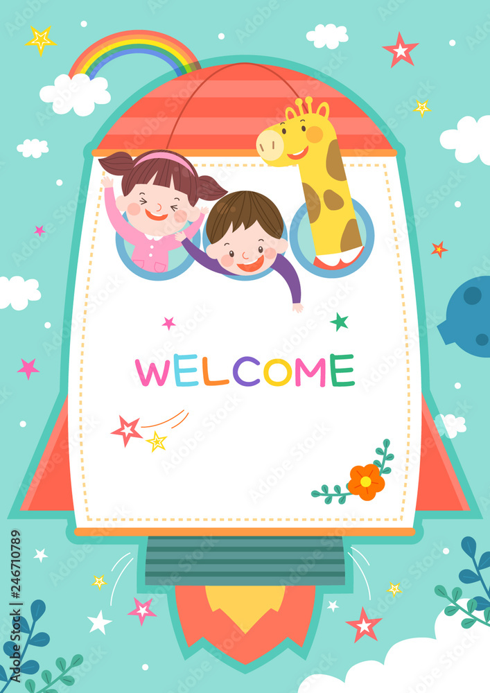 llustration of cartoon kindergarten. Cute frame with kids, child and frame llustration of cartoon kindergarten. Cute frame with kids, child and frame