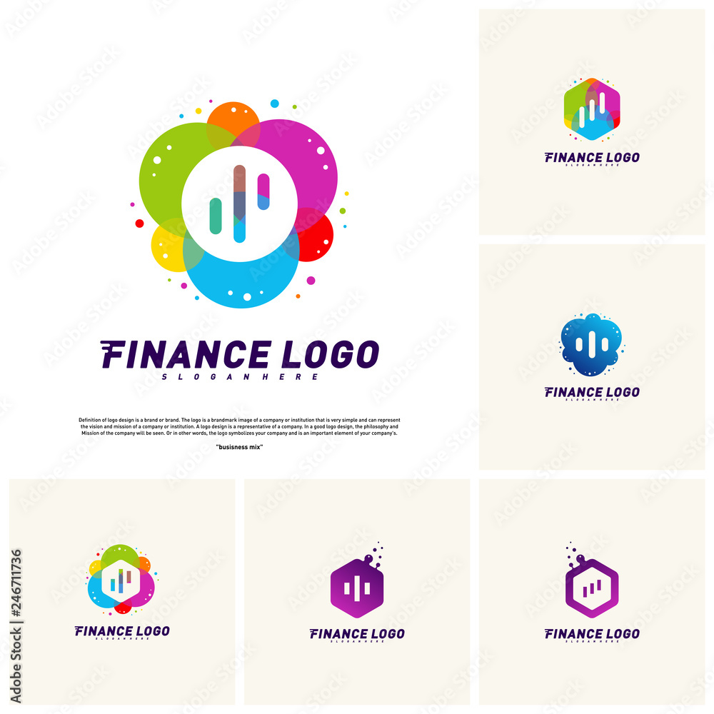 Set of Colorful Stats Financial Advisors with hexagon Logo Design Concept. Finance logo Template Vector Icon