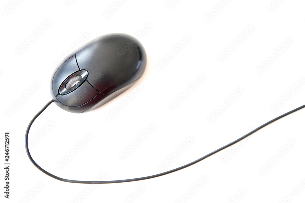 Image - Black Mouse - white background - top view Image - Black Mouse - white background - top view