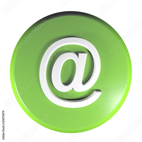 Green circle At - Email push button - 3D rendering illustration