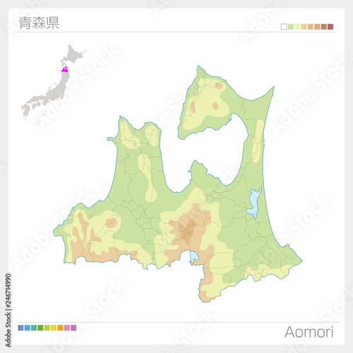青森県の地図（等高線・色分け）
