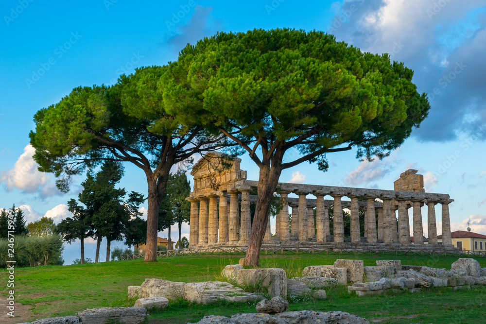 Temple of Athena or Temple of Ceres in the archaeological site of Paestum - Campania, Italy