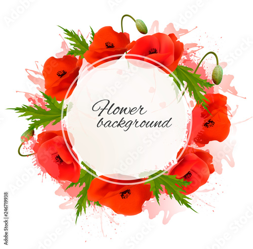 Fototapeta Naklejka Na Ścianę i Meble -  Flower nature background with red poppies. Vector