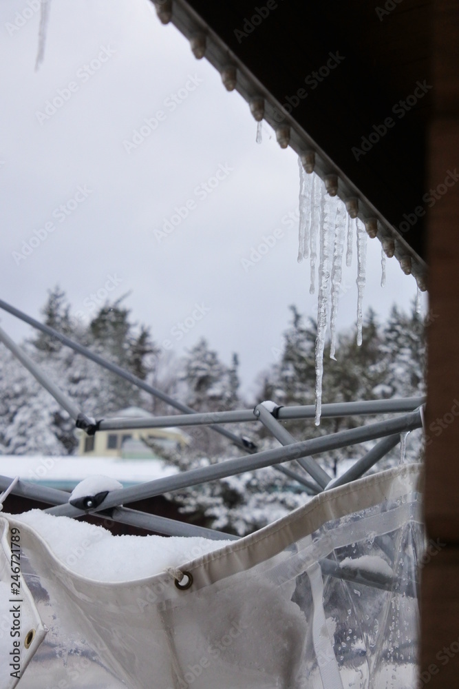 the icicle of a cottage in winter